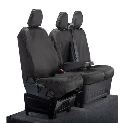 Picture of UK Custom Covers Ford Transit Custom Seat Covers Cotton-Backed PU (2023+) - Front (single/Double WITH pull Down Tray / Black | SC334B