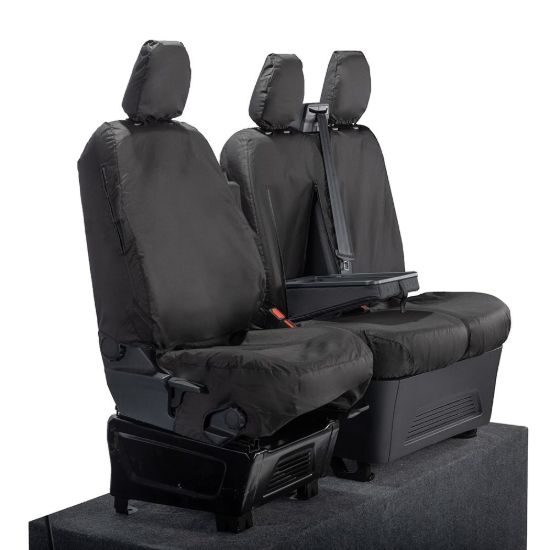 Picture of UK Custom Covers Ford Transit Custom Seat Covers Cotton-Backed PU (2023+) - Front (single/Double WITH pull Down Tray / Black | SC334B