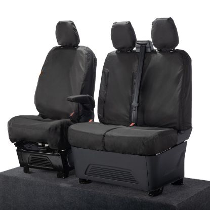 Picture of UK Custom Covers Ford Transit Custom Seat Covers Cotton-Backed PU (2023+) - Front (single/Double WITH pull Down Tray / Black | SC334B