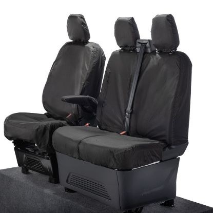 Picture of UK Custom Covers Ford Transit Custom Seat Covers Cotton-Backed PU (2023+) - Front (single/Double WITH pull Down Tray / Black | SC334B
