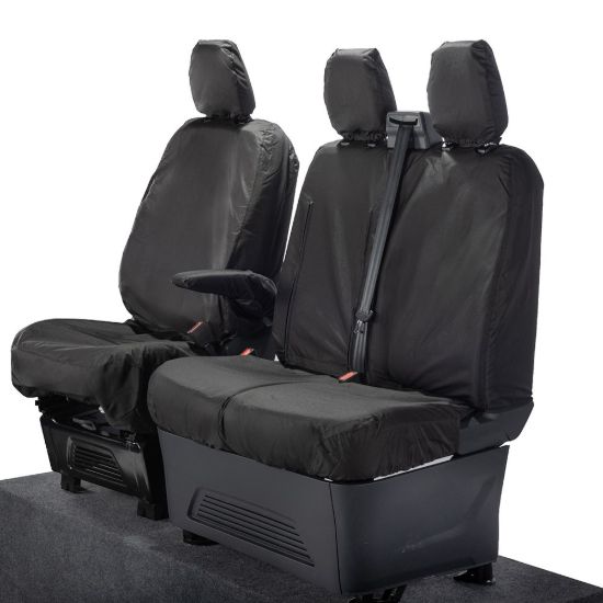 Picture of UK Custom Covers Ford Transit Custom Seat Covers Cotton-Backed PU (2023+) - Front (single/Double WITH pull Down Tray / Black | SC334B