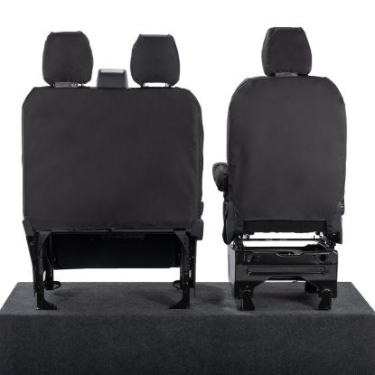 Picture of UK Custom Covers Ford Transit Custom Seat Covers Cotton-Backed PU (2023+) - Front (single/Double WITH pull Down Tray / Black | SC334B