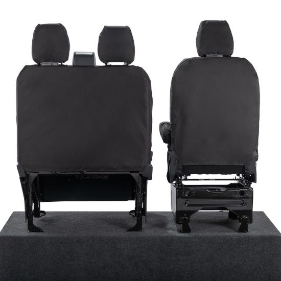 Picture of UK Custom Covers Ford Transit Custom Seat Covers Cotton-Backed PU (2023+) - Front (single/Double WITH pull Down Tray / Black | SC334B