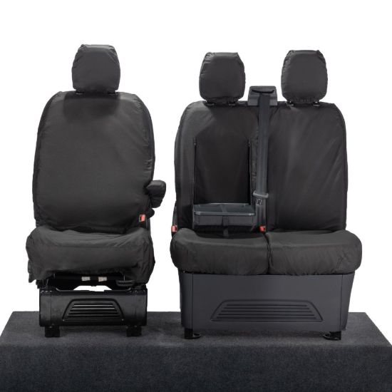 Picture of UK Custom Covers Ford Transit Custom Seat Covers Cotton-Backed PU (2023+) - Front (single/Double WITH pull Down Tray / Black | SC334B