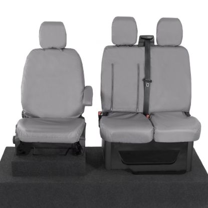 UK Custom Covers Ford Transit Custom Seat Covers Cotton-Backed PU (2023+) - Front (single/Double WITH pull Down Tray / Grey