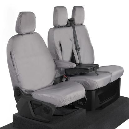 Picture of UK Custom Covers Ford Transit Custom Seat Covers Cotton-Backed PU (2023+) - Front (single/Double WITH pull Down Tray / Grey | SC334G