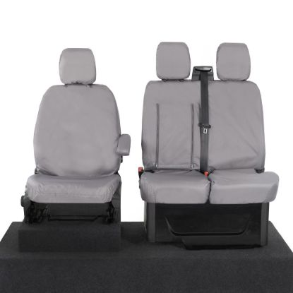 Picture of UK Custom Covers Ford Transit Custom Seat Covers Cotton-Backed PU (2023+) - Front (single/Double WITH pull Down Tray / Grey | SC334G