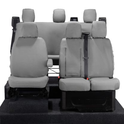 UK Custom Covers Ford Transit Custom Seat Covers Cotton-Backed PU (2023+) - Front & Rear (6 Seat With Front Pull Down Tray) - Grey
