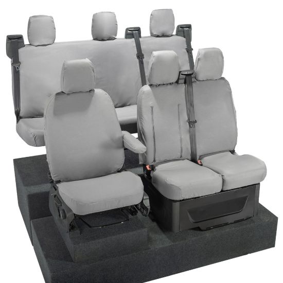 Picture of UK Custom Covers Ford Transit Custom Seat Covers Cotton-Backed PU (2023+) - Front & Rear (6 Seat With Front Pull Down Tray) - Grey | SC334G-131G