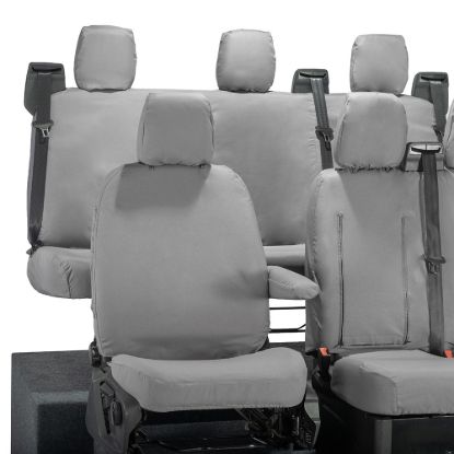 Picture of UK Custom Covers Ford Transit Custom Seat Covers Cotton-Backed PU (2023+) - Front & Rear (6 Seat With Front Pull Down Tray) - Grey | SC334G-131G