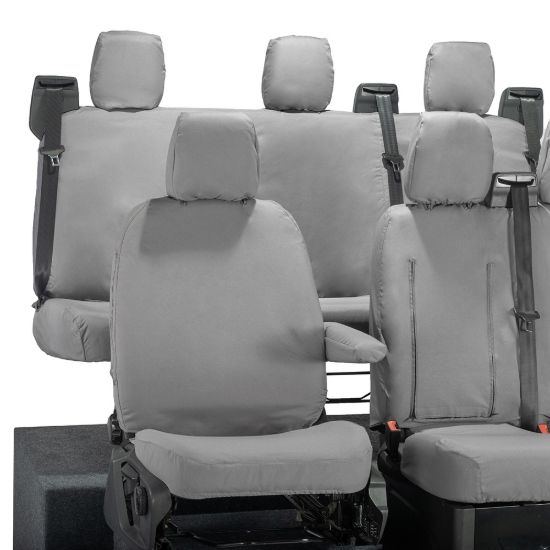 Picture of UK Custom Covers Ford Transit Custom Seat Covers Cotton-Backed PU (2023+) - Front & Rear (6 Seat With Front Pull Down Tray) - Grey | SC334G-131G