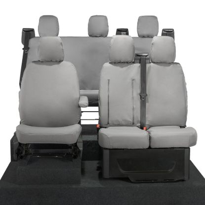 Picture of UK Custom Covers Ford Transit Custom Seat Covers Cotton-Backed PU (2023+) - Front & Rear (6 Seat With Front Pull Down Tray) - Grey | SC334G-131G