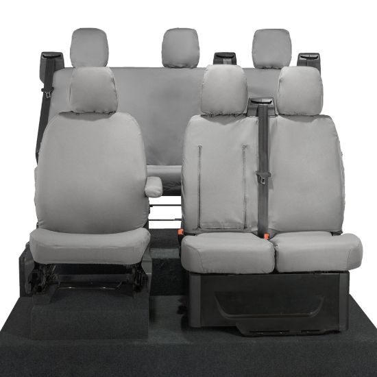 Picture of UK Custom Covers Ford Transit Custom Seat Covers Cotton-Backed PU (2023+) - Front & Rear (6 Seat With Front Pull Down Tray) - Grey | SC334G-131G