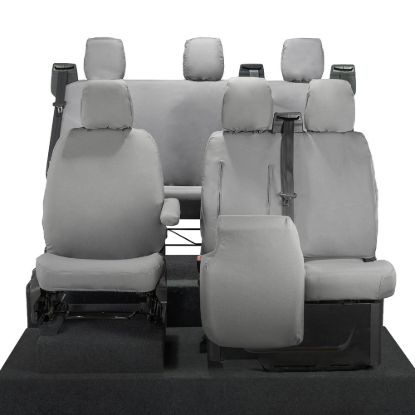Picture of UK Custom Covers Ford Transit Custom Seat Covers Cotton-Backed PU (2023+) - Front & Rear (6 Seat With Front Pull Down Tray) - Grey | SC334G-131G
