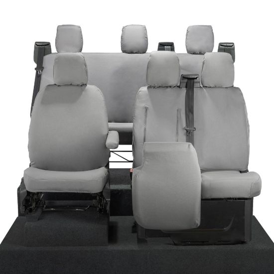 Picture of UK Custom Covers Ford Transit Custom Seat Covers Cotton-Backed PU (2023+) - Front & Rear (6 Seat With Front Pull Down Tray) - Grey | SC334G-131G