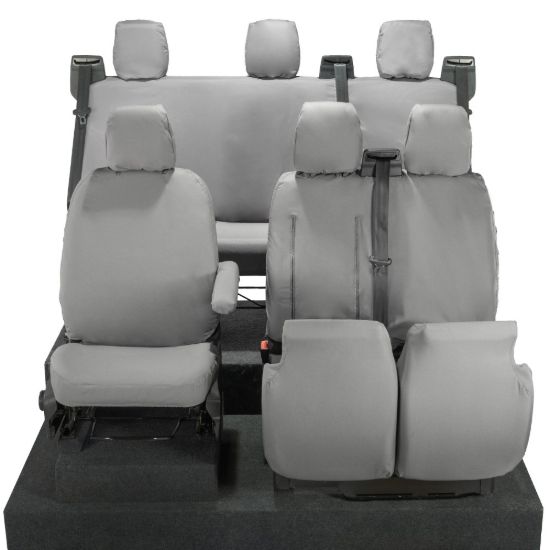 Picture of UK Custom Covers Ford Transit Custom Seat Covers Cotton-Backed PU (2023+) - Front & Rear (6 Seat With Front Pull Down Tray) - Grey | SC334G-131G