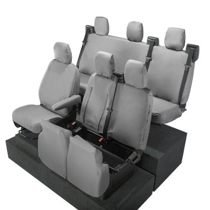 Picture of UK Custom Covers Ford Transit Custom Seat Covers Cotton-Backed PU (2023+) - Front & Rear (6 Seat With Front Pull Down Tray) - Grey | SC334G-131G
