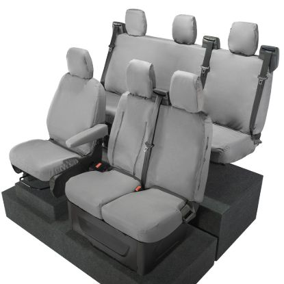 Picture of UK Custom Covers Ford Transit Custom Seat Covers Cotton-Backed PU (2023+) - Front & Rear (6 Seat With Front Pull Down Tray) - Grey | SC334G-131G