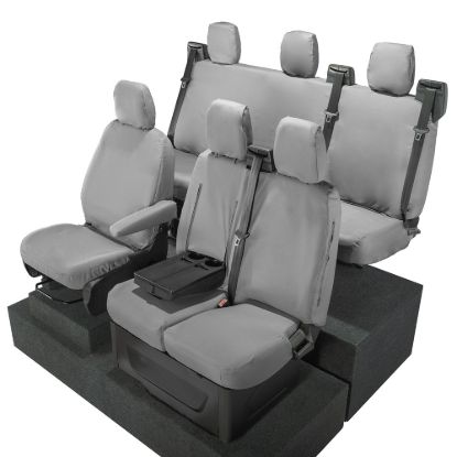 Picture of UK Custom Covers Ford Transit Custom Seat Covers Cotton-Backed PU (2023+) - Front & Rear (6 Seat With Front Pull Down Tray) - Grey | SC334G-131G