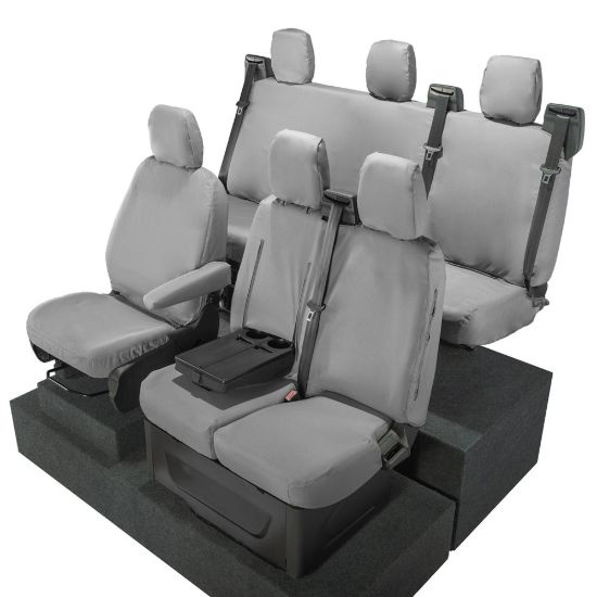 Picture of UK Custom Covers Ford Transit Custom Seat Covers Cotton-Backed PU (2023+) - Front & Rear (6 Seat With Front Pull Down Tray) - Grey | SC334G-131G