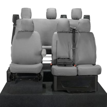 Picture of UK Custom Covers Ford Transit Custom Seat Covers Cotton-Backed PU (2023+) - Front & Rear (6 Seat With Front Pull Down Tray) - Grey | SC334G-131G