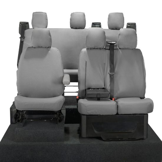 Picture of UK Custom Covers Ford Transit Custom Seat Covers Cotton-Backed PU (2023+) - Front & Rear (6 Seat With Front Pull Down Tray) - Grey | SC334G-131G
