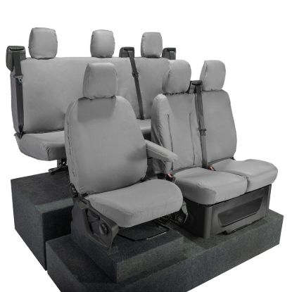 Picture of UK Custom Covers Ford Transit Custom Seat Covers Cotton-Backed PU (2023+) - Front & Rear (6 Seat With Front Pull Down Tray) - Grey | SC334G-131G