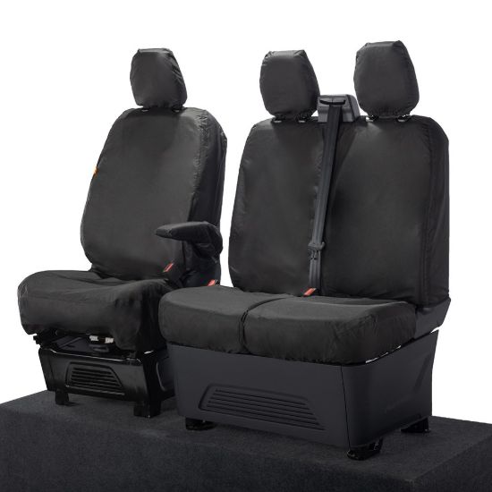 Picture of UK Custom Covers Ford Transit Custom Seat Covers Cotton-Backed PU (2023+) - Front (single/Double NO pull Down Tray / Black | SC335B