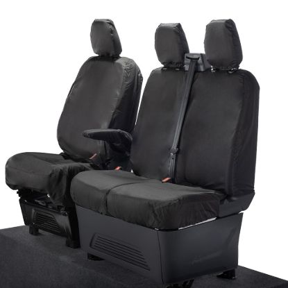 Picture of UK Custom Covers Ford Transit Custom Seat Covers Cotton-Backed PU (2023+) - Front (single/Double NO pull Down Tray / Black | SC335B