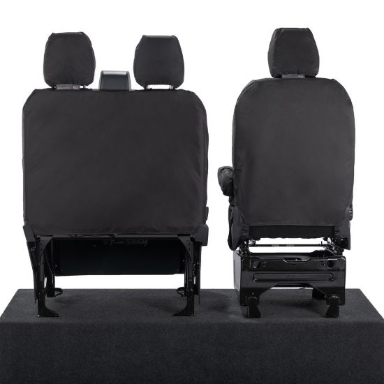 Picture of UK Custom Covers Ford Transit Custom Seat Covers Cotton-Backed PU (2023+) - Front (single/Double NO pull Down Tray / Black | SC335B