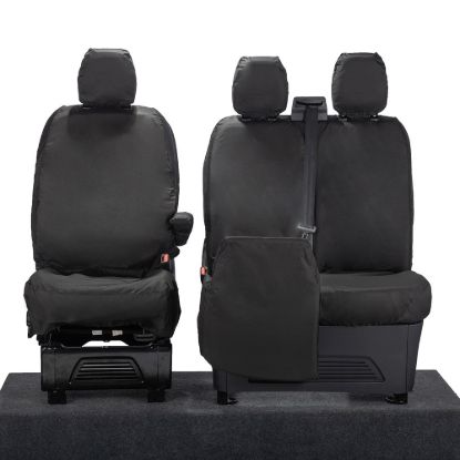 Picture of UK Custom Covers Ford Transit Custom Seat Covers Cotton-Backed PU (2023+) - Front (single/Double NO pull Down Tray / Black | SC335B