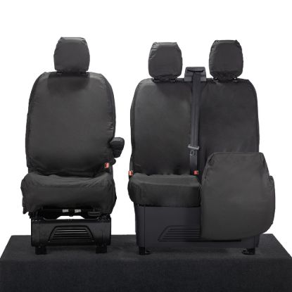 Picture of UK Custom Covers Ford Transit Custom Seat Covers Cotton-Backed PU (2023+) - Front (single/Double NO pull Down Tray / Black | SC335B