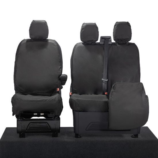 Picture of UK Custom Covers Ford Transit Custom Seat Covers Cotton-Backed PU (2023+) - Front (single/Double NO pull Down Tray / Black | SC335B