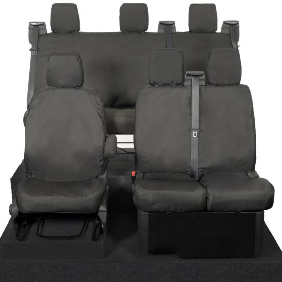 Picture of UK Custom Covers Ford Transit Custom Seat Covers Cotton-Backed PU (2023+) - Front & Rear (6 Seat With Front No Down Tray) - Black | SC335B-131B