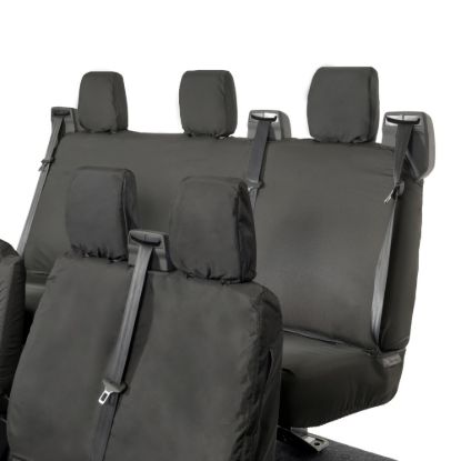 Picture of UK Custom Covers Ford Transit Custom Seat Covers Cotton-Backed PU (2023+) - Front & Rear (6 Seat With Front No Down Tray) - Black | SC335B-131B
