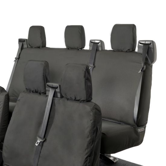 Picture of UK Custom Covers Ford Transit Custom Seat Covers Cotton-Backed PU (2023+) - Front & Rear (6 Seat With Front No Down Tray) - Black | SC335B-131B