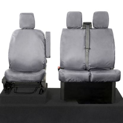 Picture of UK Custom Covers Ford Transit Custom Seat Covers Cotton-Backed PU (2023+) - Front (single/Double NO pull Down Tray / Grey | SC335G
