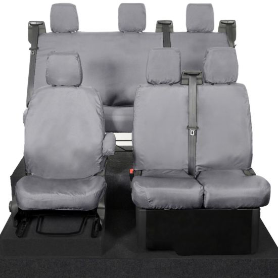 UK Custom Covers Ford Transit Custom Seat Covers Cotton-Backed PU (2023+) - Front & Rear (6 Seat With Front No Down Tray) - Grey