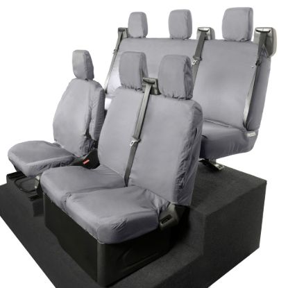 Picture of UK Custom Covers Ford Transit Custom Seat Covers Cotton-Backed PU (2023+) - Front & Rear (6 Seat With Front No Down Tray) - Grey | SC335G-131G