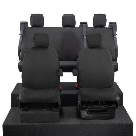 UK Custom Covers Ford Transit Custom Seat Covers Cotton-Backed PU (2023+) - Front & Rear (5 Seats) - Black