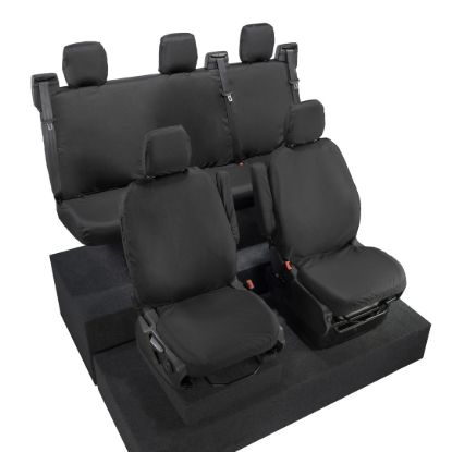 Picture of UK Custom Covers Ford Transit Custom Seat Covers Cotton-Backed PU (2023+) - Front & Rear (5 Seats) - Black | SC336B-131B