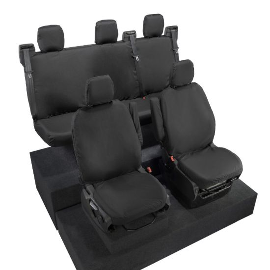 Picture of UK Custom Covers Ford Transit Custom Seat Covers Cotton-Backed PU (2023+) - Front & Rear (5 Seats) - Black | SC336B-131B