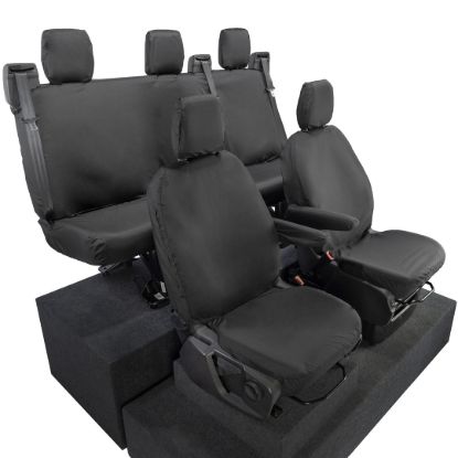 Picture of UK Custom Covers Ford Transit Custom Seat Covers Cotton-Backed PU (2023+) - Front & Rear (5 Seats) - Black | SC336B-131B