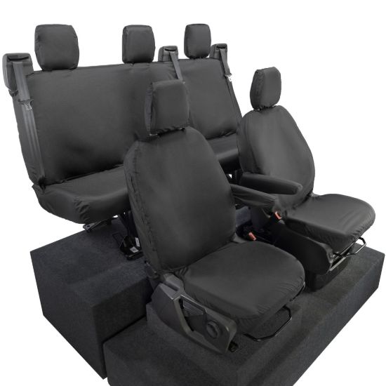 Picture of UK Custom Covers Ford Transit Custom Seat Covers Cotton-Backed PU (2023+) - Front & Rear (5 Seats) - Black | SC336B-131B