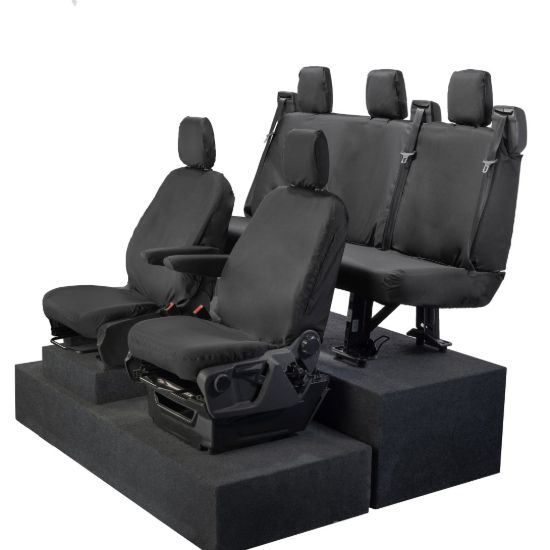 Picture of UK Custom Covers Ford Transit Custom Seat Covers Cotton-Backed PU (2023+) - Front & Rear (5 Seats) - Black | SC336B-131B
