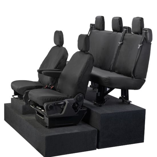 Picture of UK Custom Covers Ford Transit Custom Seat Covers Cotton-Backed PU (2023+) - Front & Rear (5 Seats) - Black | SC336B-131B