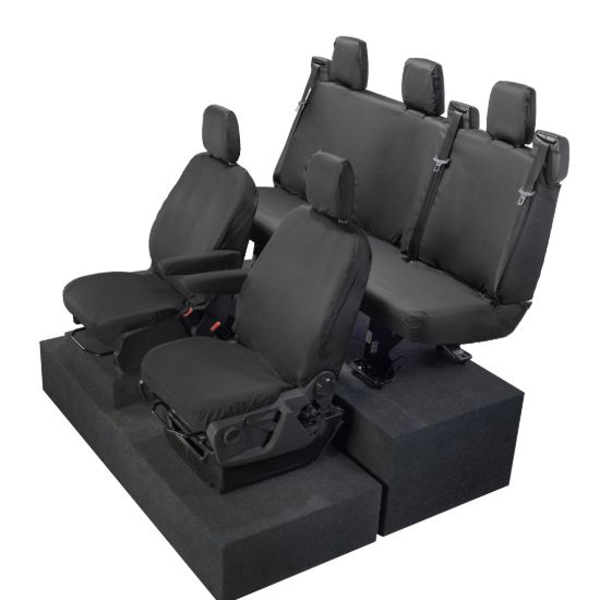 Picture of UK Custom Covers Ford Transit Custom Seat Covers Cotton-Backed PU (2023+) - Front & Rear (5 Seats) - Black | SC336B-131B