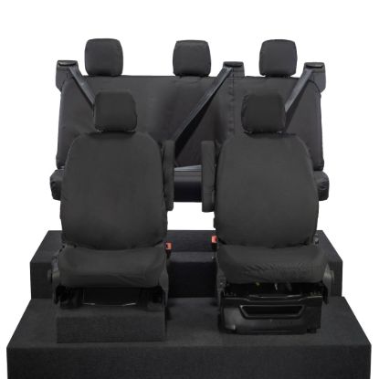 Picture of UK Custom Covers Ford Transit Custom Seat Covers Cotton-Backed PU (2023+) - Front & Rear (5 Seats) - Black | SC336B-131B
