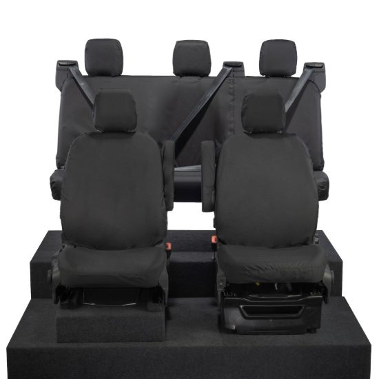 Picture of UK Custom Covers Ford Transit Custom Seat Covers Cotton-Backed PU (2023+) - Front & Rear (5 Seats) - Black | SC336B-131B