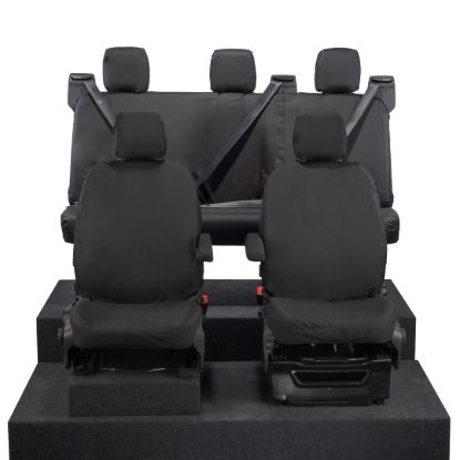 Picture of UK Custom Covers Ford Transit Custom Seat Covers Cotton-Backed PU (2023+) - Front & Rear (5 Seats) - Black | SC336B-131B